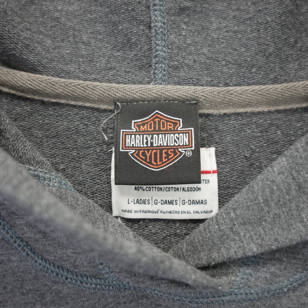 Harley-Davidson Las Vegas Rhinestone Script Hoodie Gray Womens Large Pullover - Picture 3 of 9